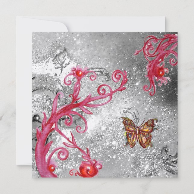 BUTTERFLY IN SPARKLE 2 Silver Metallic Wedding Invitation (Front)