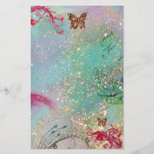 BUTTERFLY IN SPARKLES 2, blue red pink Stationery