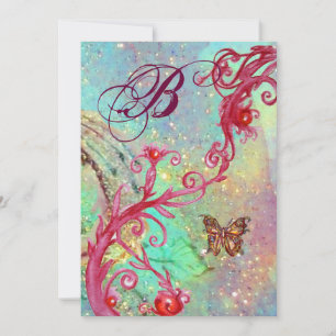 BUTTERFLY IN SPARKLES 2 Blue Wedding Monogram , Invitation