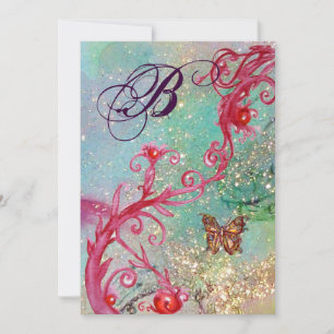 BUTTERFLY IN SPARKLES 2 Elegant Wedding Monogram Invitation