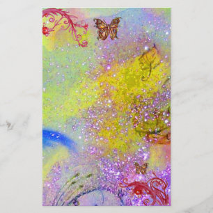 BUTTERFLY IN SPARKLES 2, purple blue red yellow Stationery