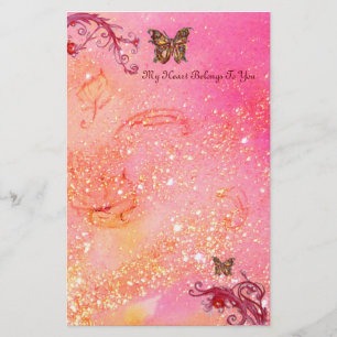 BUTTERFLY IN SPARKLES 2, red pink Stationery