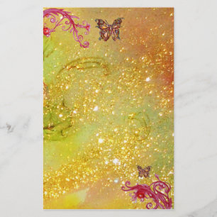 BUTTERFLY IN SPARKLES 2, yellow red Stationery