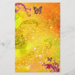 BUTTERFLY IN SPARKLES 2, yellow red Stationery