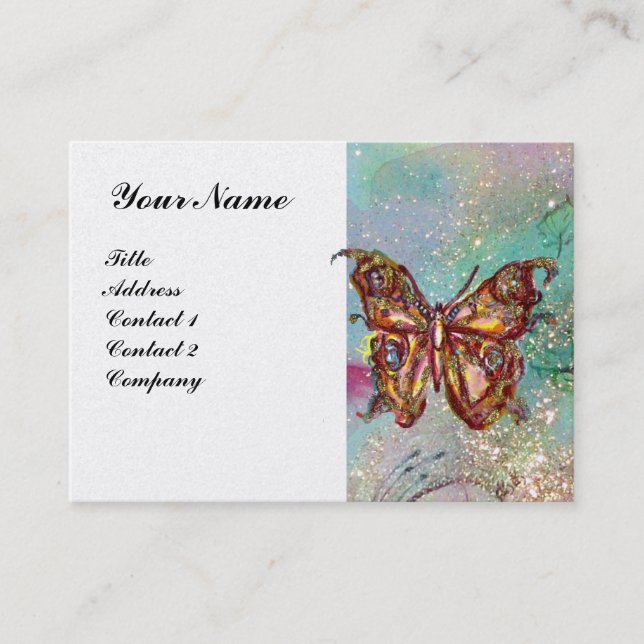 BUTTERFLY IN SPARKLES Gold Paper Business Card (Front)