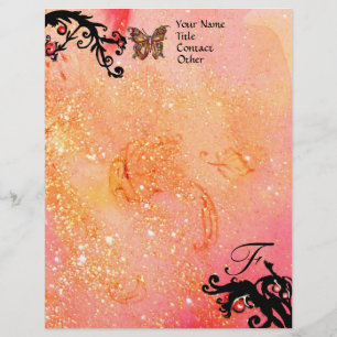BUTTERFLY IN SPARKLES ,Pink Black Swirls Monogram Letterhead Design