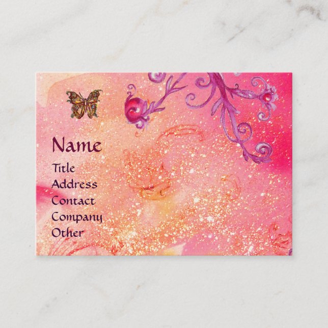 BUTTERFLY IN SPARKLES, PINK,PURPLE SWIRLS MONOGRAM BUSINESS CARD (Front)