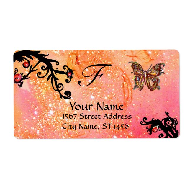 BUTTERFLY IN SPARKLES , pink red black swirls (Front)