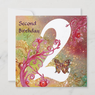 BUTTERFLY IN SPARKLES Second Birthday Party gold Invitation