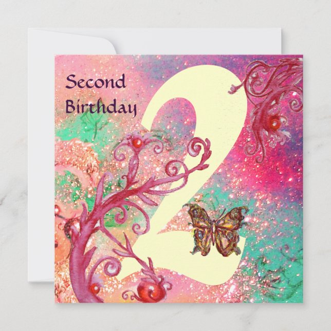 BUTTERFLY IN SPARKLES Second Birthday Party Invitation (Front)