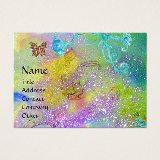 BUTTERFLY IN SPARKLES,VIOLET BLUE SWIRLS MONOGRAM BUSINESS CARD