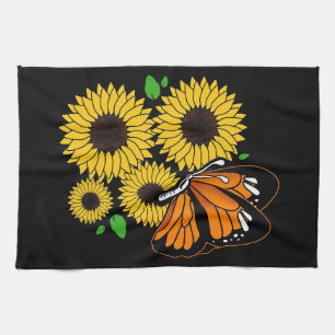 Butterfly In Sunflower Garden Tea Towel