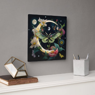 Butterfly in the night square wall clock