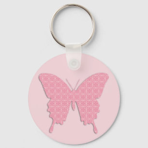 Butterfly in wallpaper print - light pink key ring