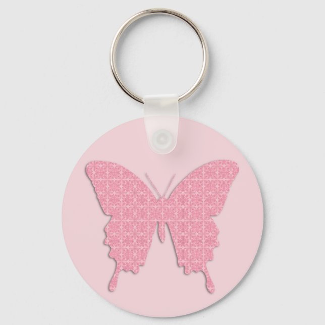 Butterfly in wallpaper print - light pink key ring (Front)
