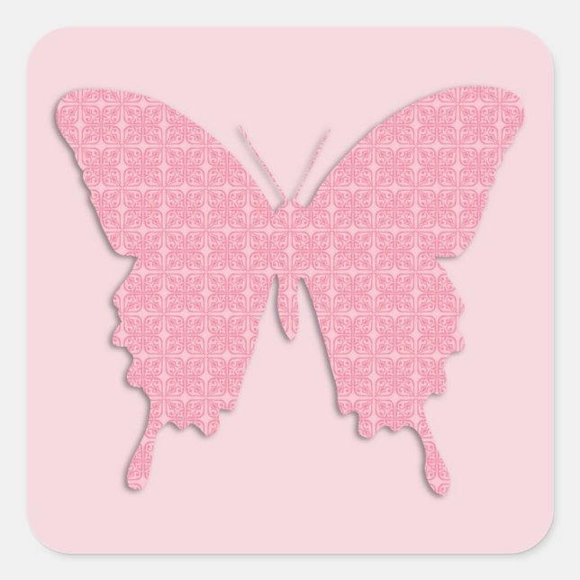 Butterfly in wallpaper print - light pink square sticker (Front)