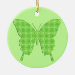 Butterfly in wallpaper print - lime green ceramic tree decoration
