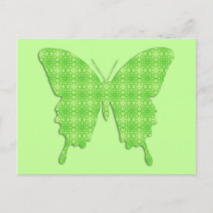 Butterfly in wallpaper print - lime green postcard