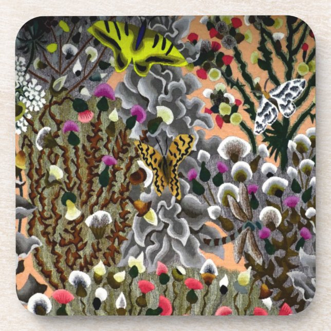 Butterfly in willow vintage garden illustration coaster (Front)