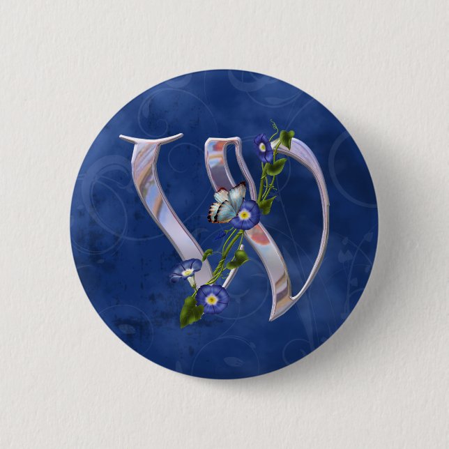 Butterfly Initial W 6 Cm Round Badge (Front)