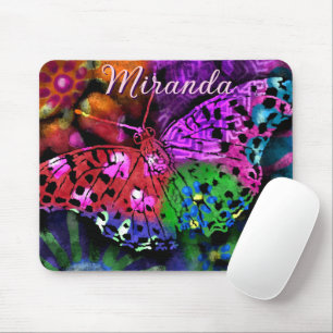 Butterfly Insect Abstract Purple Green Pink Orange Mouse Mat