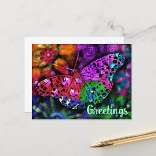 Butterfly Insect Abstract Purple Green Pink Orange Postcard