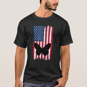Butterfly Insect Silhouette American Flag Usa Patr T-Shirt