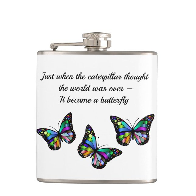 Butterfly Inspirational Quote Hip Flask (Front)