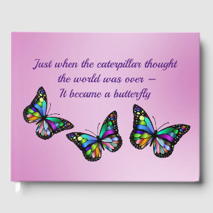 Butterfly Inspirational Quote Purple Gold  Guest Book