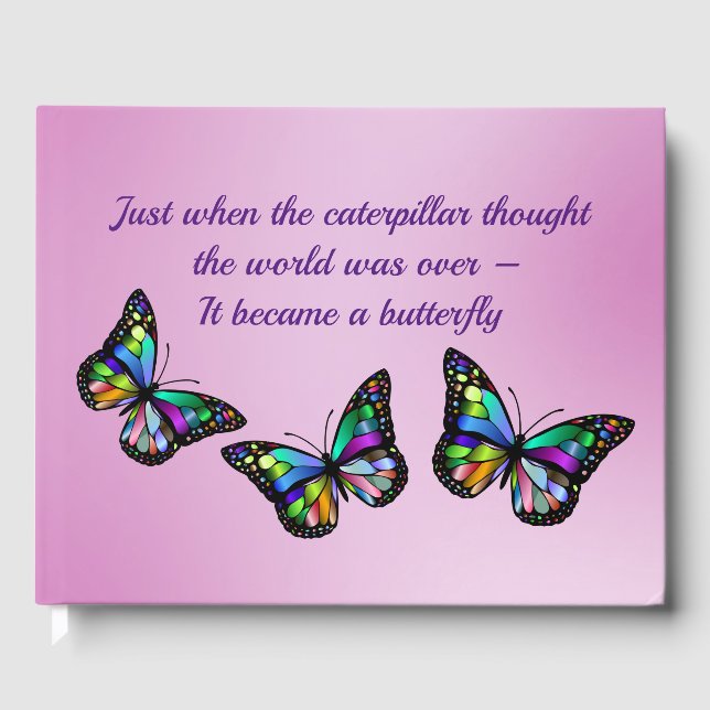 Butterfly Inspirational Quote Purple Gold  Guest Book (Front)