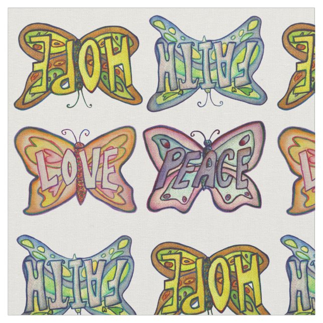 Butterfly Inspirational Word Art Fabric Material (Close Up)