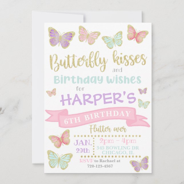 Butterfly Invitation | Butterfly Birthday Invite (Front)