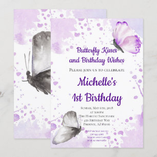 Butterfly Invitation, First 1st Birthday, Purple Invitation