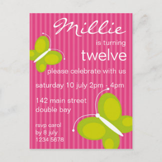 Butterfly Invitation [lime + pink]