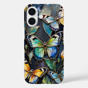Butterfly iPhone Case Dark Blue Gold Stained Glass