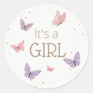 Butterfly It's a GIRL Baby Shower  Classic Round Sticker