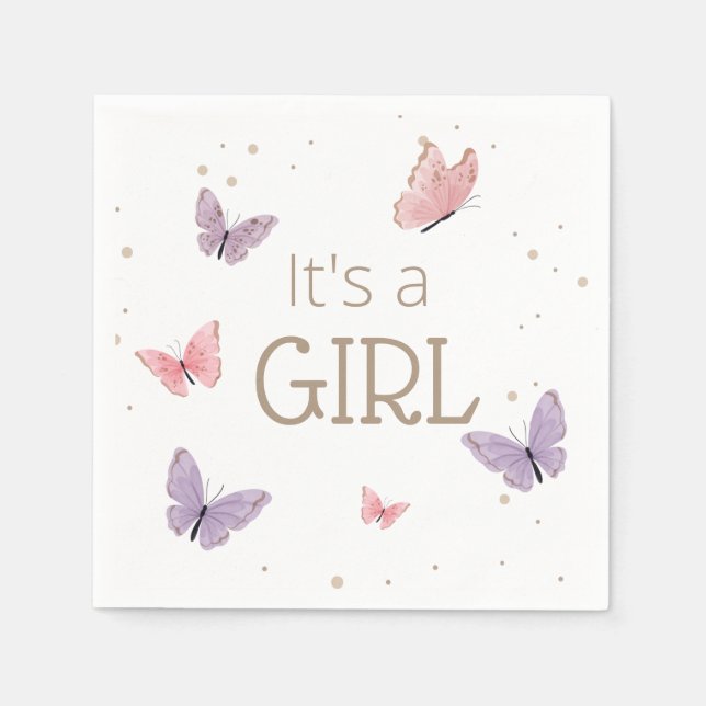 Butterfly It's a GIRL Baby Shower Napkin (Front)
