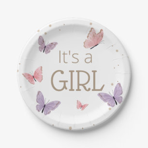 Butterfly It's a GIRL Baby Shower Paper Plate