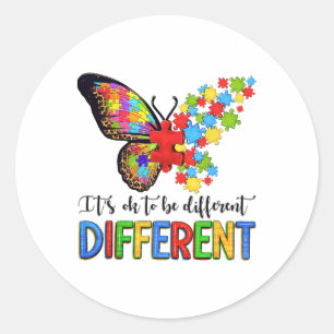 Butterfly It's Ok To Be Different Autism Awareness Classic Round Sticker