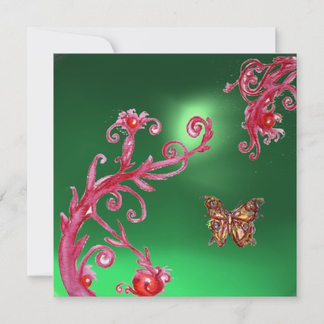 BUTTERFLY  JADE GREEN bright pink,red Invitation (Front)