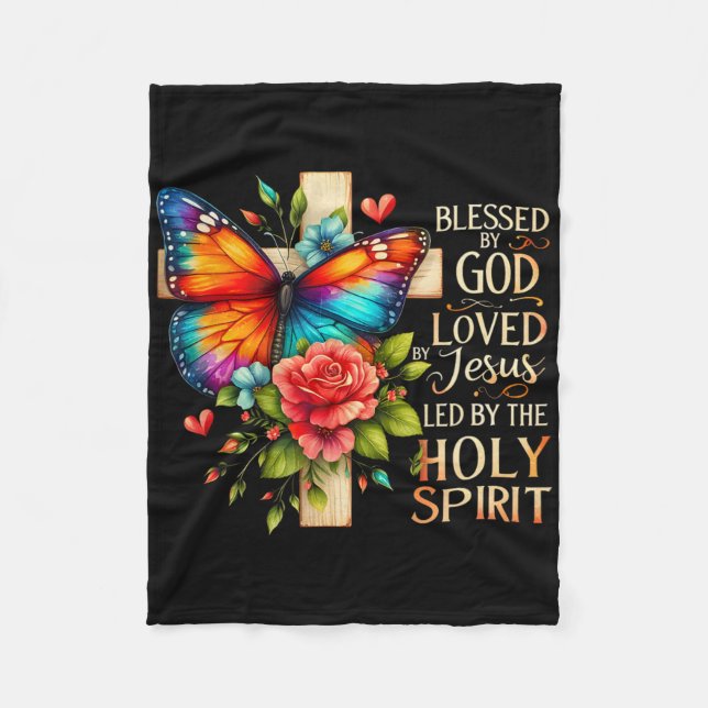 Butterfly Jesus Easter Day Blessed 1  Fleece Blanket (Front)