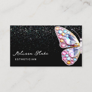 butterfly jewel faux pastel glitter business card