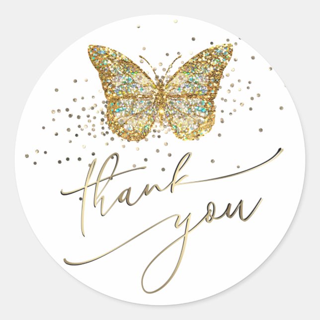 butterfly jewel thank you classic round sticker (Front)