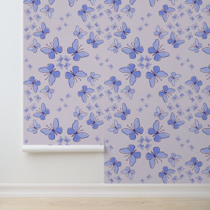 Butterfly Kaleidoscope in Blue & Lavender Wallpaper