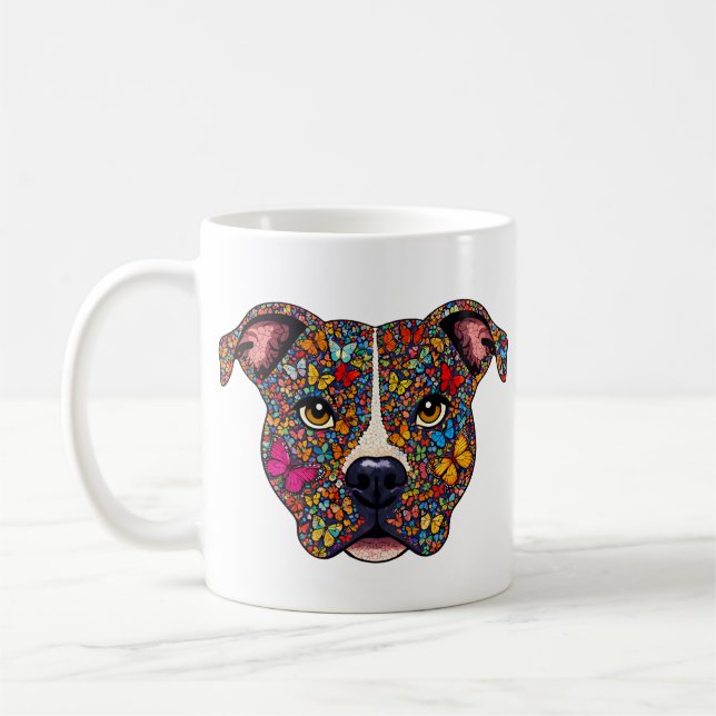 Butterfly Kaleidoscope Pitbull Portrait -Bully Mom Coffee Mug (Left)