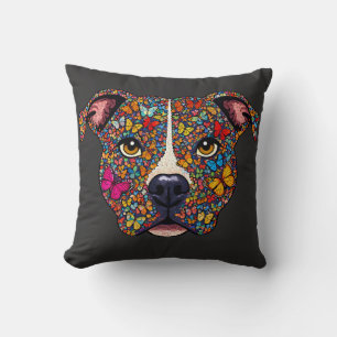 Butterfly Kaleidoscope Pitbull Portrait -Bully Mom Cushion