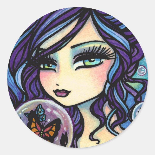 Butterfly Keeper Mermaid by Hannah Lynn Classic Round Sticker (Front)