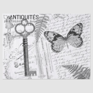 Butterfly Key Black White Decoupage Tissue Paper