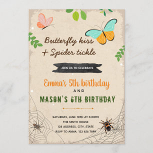 Butterfly kiss and spider tickle birthday invitation