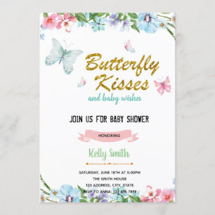 Butterfly kiss baby wishes birthday invitation